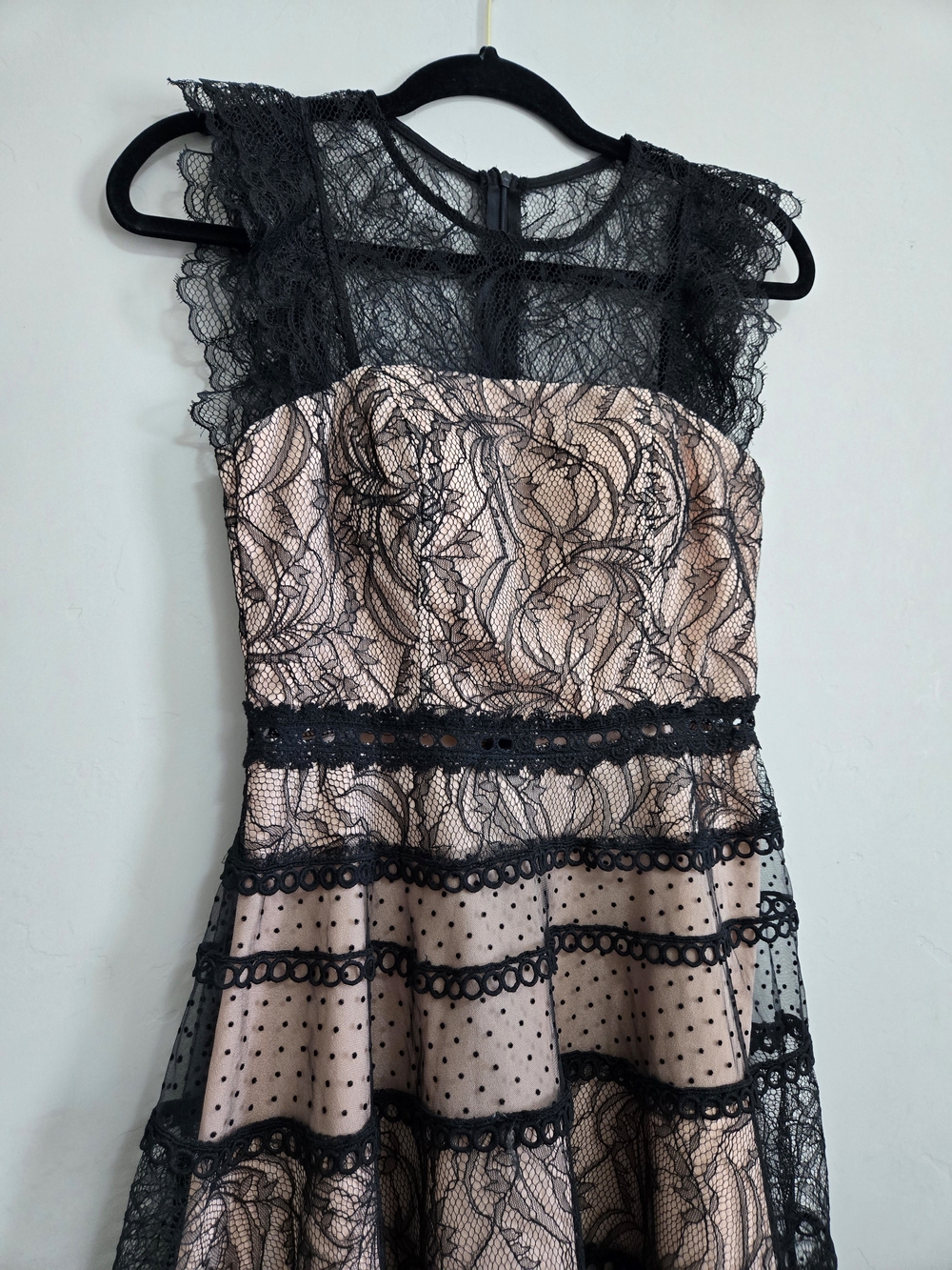 Black Lace Overlay Midi Dress in Blush - Elegant Women's Dress - Picture 3 of 5